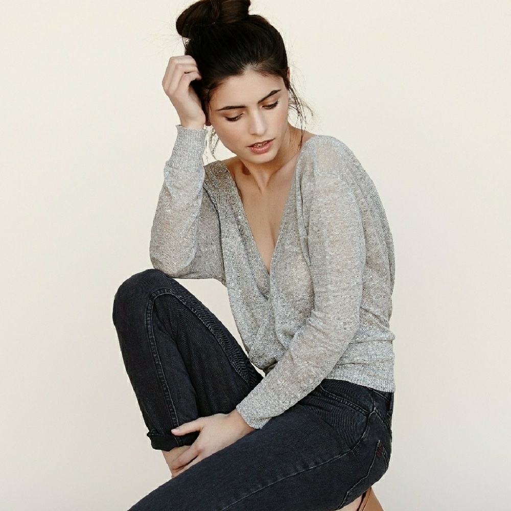 Silver Sheer Crossover Blouse - Picture 2 of 7